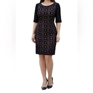 Sophia Christina Dress Size 10 Black Lace Pink Satin Short Sleeve Back Zip Caree